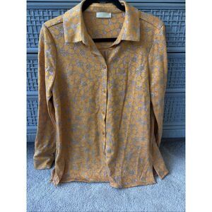 NWOT STINE GOYA mustard/gold/lavender Mervidelux knit button down, Lrg $355 E17